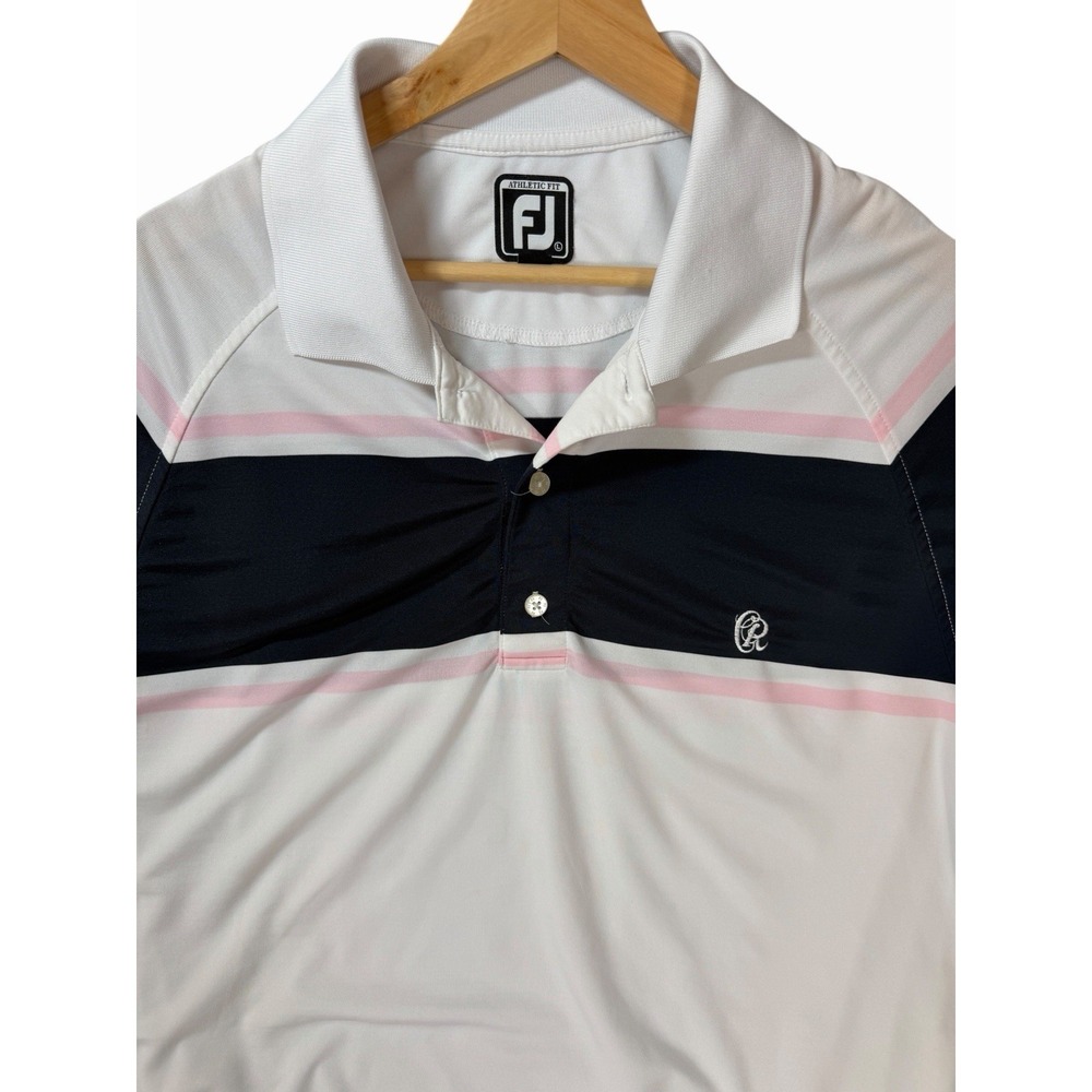 FootJoy Men's Golf Polo Shirt White Navy Pink Athletic Fit Large Performance